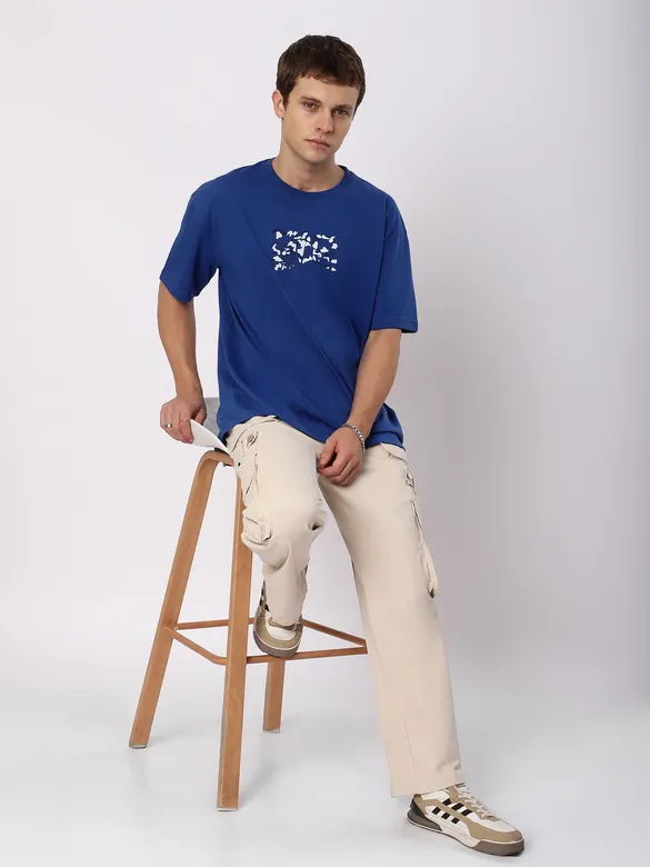 Blue Good Day Printed Oversized T-Shirt